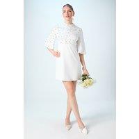 Coast Women's Encrusted Gem Detail Batwing Bridal Mini Dress in Ivory | Size: 12