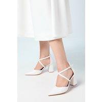 Coast Women's Wide Fit Treat Faux Suede Cross Strap Pointed Block Heel Court Shoes in White | Size: 5