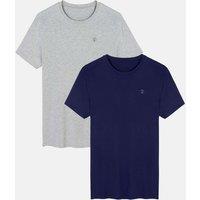British Boxers Men's Two Pack Grey Marl & Navy Bamboo T-Shirts in Light Grey | Size: Medium