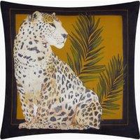 Paoletti Leopardis Cat Printed Outdoor Cushion in Gold | Size: 50 cm x 50 cm