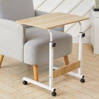 Living and Home Height Adjustable Mobile Table Overbed Desk with Wheels in Beige