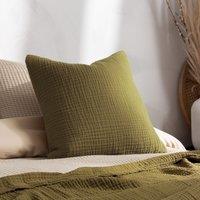 Yard Lark Muslin 100% Cotton Plain Cushion in Khaki | Size: 45 cm x 45 cm