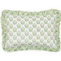 Furn Krissa Block Printed Velvet Cushion in Green | Size: 40 cm x 60 cm