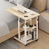 Living and Home 3-tier Height Adjustable Mobile Table Overbed Desk with Wheels in Beige