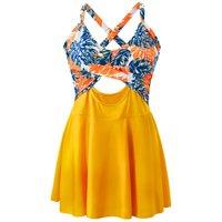 Cutout Skirted One-Piece Swimsuit with Crisscross Tie-Back