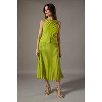 Cross Over Neck Pleated Midi Dress