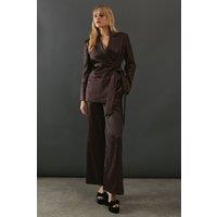 Crackled Satin High Waisted Wide Leg Trouser