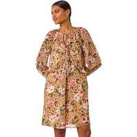 Floral Animal Print Frill A-Line Dress