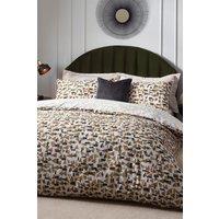 HOEM City Abstract Geometric Cotton Rich Reversible Duvet Cover Set in Light Brown | Size: Super King