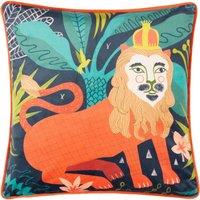 Kate Merritt Lion Piped Velvet Polyester Filled Cushion | Size: 43 cm x 43 cm