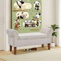 Beige Linen Upholstered Storage Bench