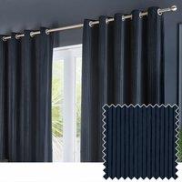 Paoletti Corinthian Velvet Room Darkening Eyelet Curtain Pair in Dark Blue | Size: 117 cm width x 183 cm drop