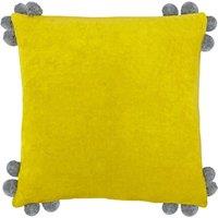 Furn Hoola Pom Pom Soft Velvet Cushion in Yellow | Size: 45 cm x 45 cm