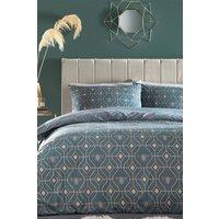 Furn Bee Deco Geometric Reversible Duvet Cover Set in Blue | Size: Super King