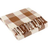 Yard Chesil Check Tasselled 100% Cotton Throw in Brown | Size: 130 cm x 170 cm