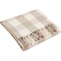 Yard Chesil Check Tasselled 100% Cotton Throw in Natural | Size: 130 cm x 170 cm