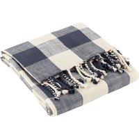 Yard Chesil Check Tasselled 100% Cotton Throw in Navy | Size: 130 cm x 170 cm