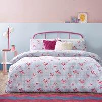 Heya Home Gingham Bows Printed Duvet Cover Set in Blue | Size: King