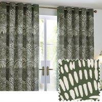 HOEM Nola Abstract Geometric Room Darkening Eyelet Curtains in Olive | Size: 117 cm width x 183 cm drop