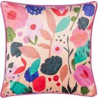 Kate Merritt Floral Collage Piped Velvet Polyester Filled Cushion | Size: 43 cm x 43 cm