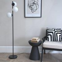 ValueLights Jas Opal White Frosted Glass Globe Shades 3 Way Floor Lamp in Black