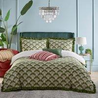 Furn Deco Palm Printed Ruffle Duvet Cover Set in Dark Green | Size: Super King