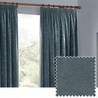 Yard Heavy Chenille Velvet Room Darkening Pencil Pleat Curtain Pair in Blue | Size: 117 cm width x 183 cm drop