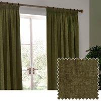 Yard Heavy Chenille Velvet Room Darkening Pencil Pleat Curtain Pair in Olive | Size: 168 cm width x 183 cm drop