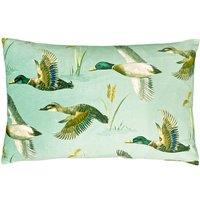 Evans Lichfield Country Duck Pond Hand-Painted Printed Cushion in Mint | Size: 40 cm x 60 cm
