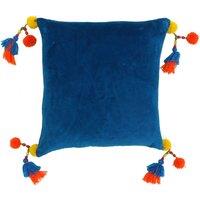 Paoletti Poco Velvet Tasselled Cushion in Teal | Size: 55 cm x 55 cm