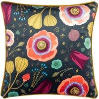 Kate Merritt Paisley Blooms Piped Velvet Polyester Filled Cushion | Size: 50 cm x 50 cm