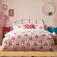 Heya Home Cherry Gingham Printed Duvet Cover Set in Pink | Size: Super King