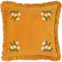 Furn Daisy Frill Embroidered Velvet Cushion in Gold | Size: 45 cm x 45 cm
