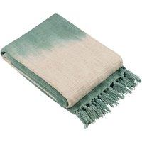 Furn Mizu Enzyme Washed Slub Dip-Dye Tasselled Throw in Green | Size: 130 cm x 170 cm