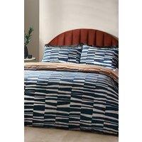 HOEM Piper Abstract Cotton Rich Reversible Duvet Cover Set in Navy | Size: King