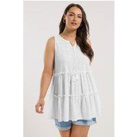 Yours Women's Broderie Anglaise Tiered Vest Top in White | Size: 20