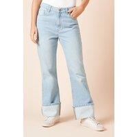 Dorothy Perkins Women's Straight Jean With Turn Up in Light Wash | Size: 10