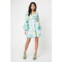 Oasis Women's Petite Blurred Floral Corsage Tiered Mini Dress in Blue | Size: 10