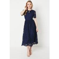 Oasis Women's Occasion Lace Collared Midi Dress in Navy | Size: 12
