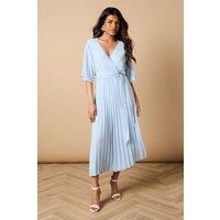 Oasis Women's Petite Occasion Kimono Sleeve Pleated Midi Dress in Cornflower Blue | Size: 10