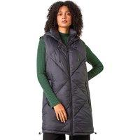 Roman Women's Longline Quilted Hooded Gilet in Black | Size: 10