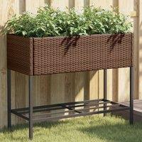 Garden Planter with Shelf Brown Poly Rattan