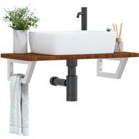 Berkfield Home Basin Shelf Wall Mounted Steel & Solid Wood Oak in Brown