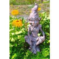 Inspirational Gifting Pixie Perching on a Stone Garden Ornament Sculpture Resin Statue in Bronze