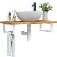 Berkfield Home Basin Shelf Wall Mounted Steel & Solid Wood Oak in Brown