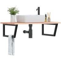 Berkfield Home Basin Shelf Wall Mounted Steel & Solid Wood Oak in Brown