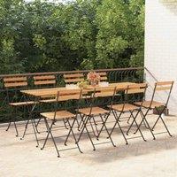 Berkfield Home Folding Bistro Chairs 8 pcs Solid Wood Teak & Steel in Brown