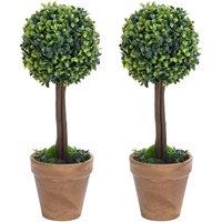 Berkfield Home Artificial Boxwood Plants 2 pcs with Pots Ball Shaped Green 33 cm