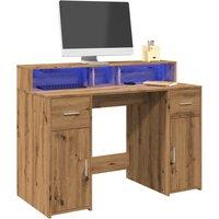 Berkfield Home Desk with LED Lights Artisian Oak 120x55x91 cm Engineered Wood in Brown | Size: 120 x 55 x 91 cm