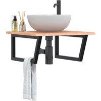 Berkfield Home Basin Shelf Wall Mounted Steel & Solid Wood Oak in Brown